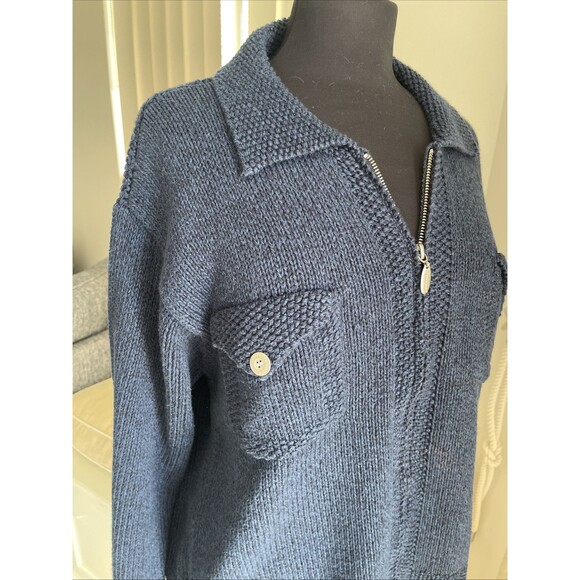 Liz Claiborne XL Silk & Angora Sweater Cardigan Full Zip Front Pockets Blue - Picture 4 of 9